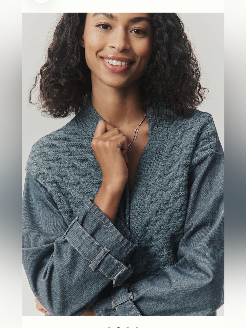 Pilcro Denim Mixed Media Cardigan Sweater - Picture 2 of 5